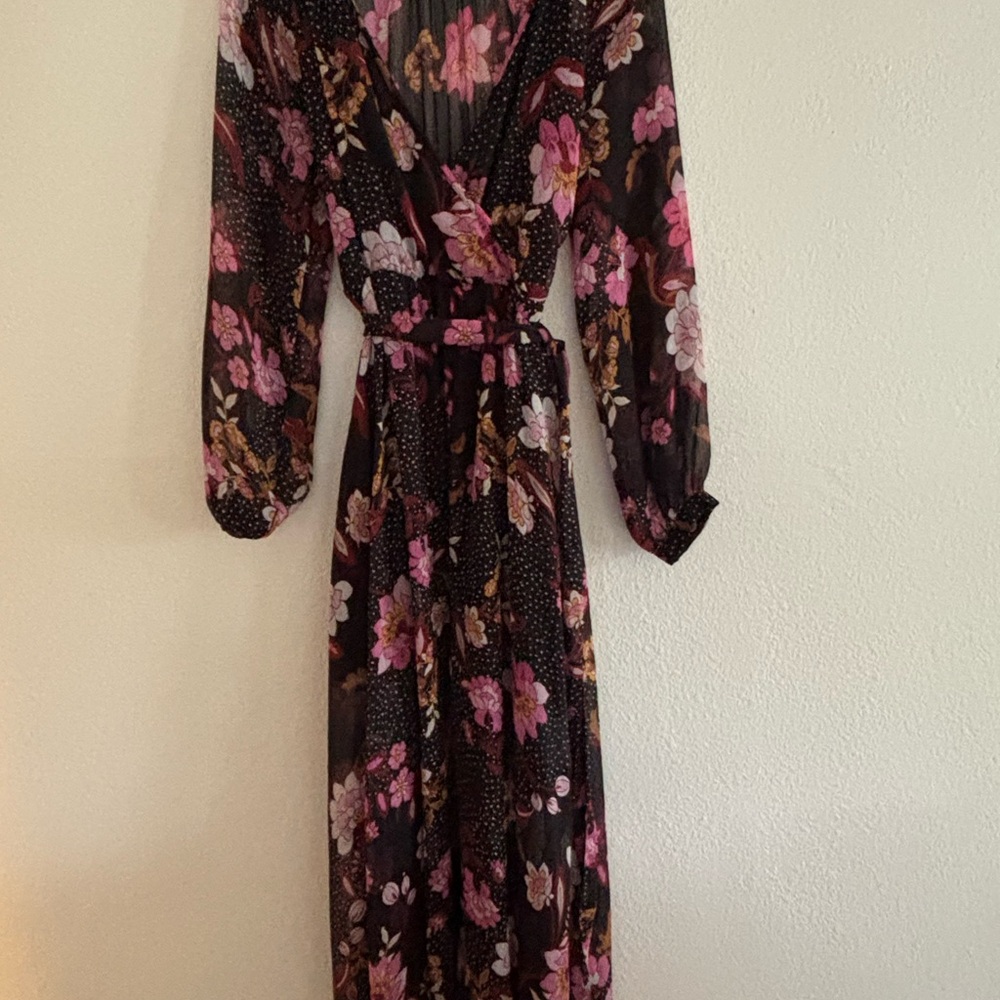 Red Long Sleeve Wrap Tie Front Dress for Wedding Guest